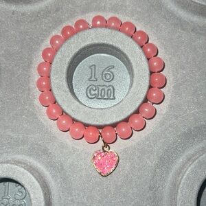 Pink Beaded Bracelet with Heart Charm